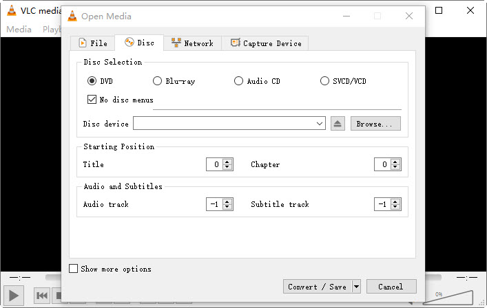 insert dvd with VLC