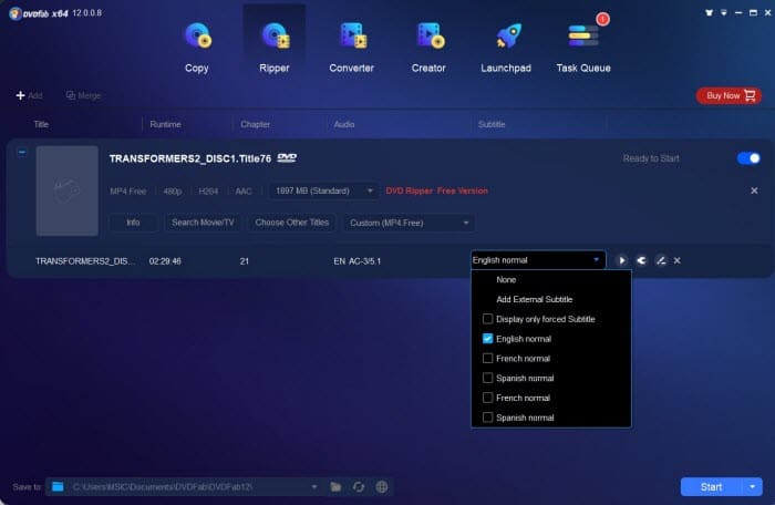dvdfab hd decrypter choisir le profil Mp4