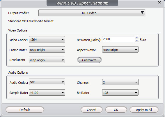 Disc to MP4 quality setting