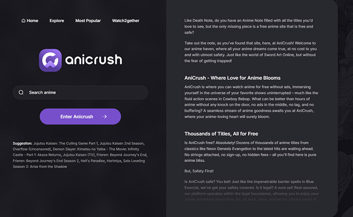 anicrush.to anime streaming interface