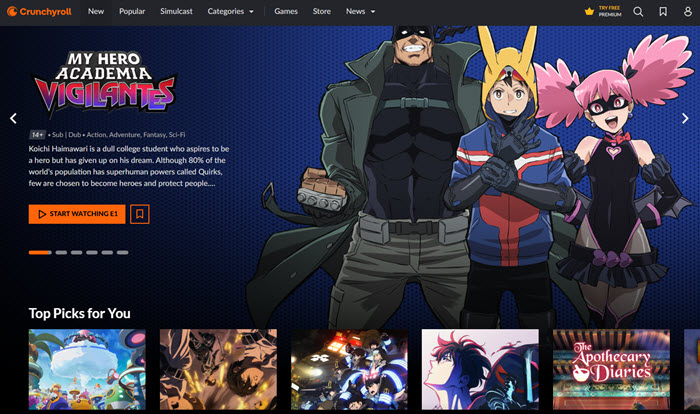 Crunchyroll interface