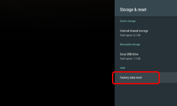factory reset android tv