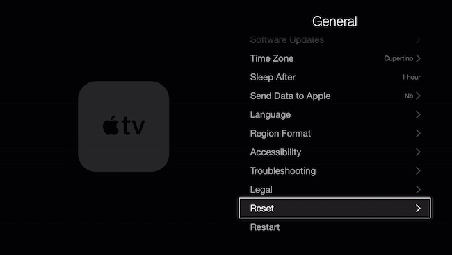 factory reset Apple tv