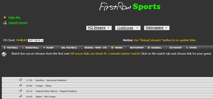 Stream live sports from Firstrowsports