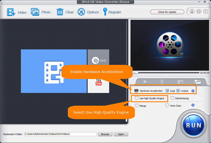 enable hardware acceleration and use high quality engine