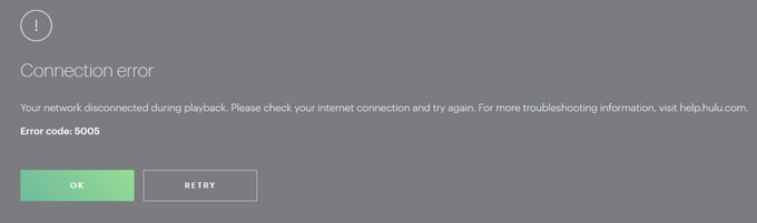 Hulu connection error 5005