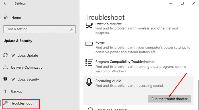 Run audio troubleshooter in Windows 10