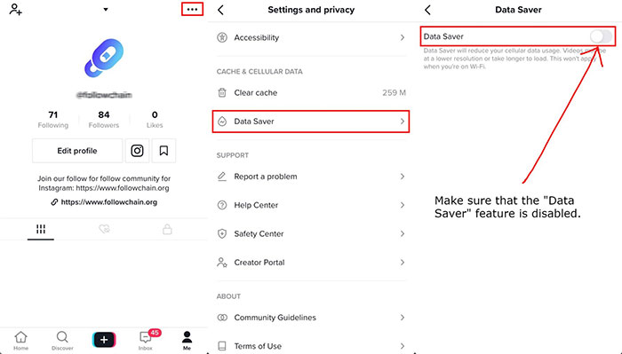 Turn off the Data Saver Mode in TikTok