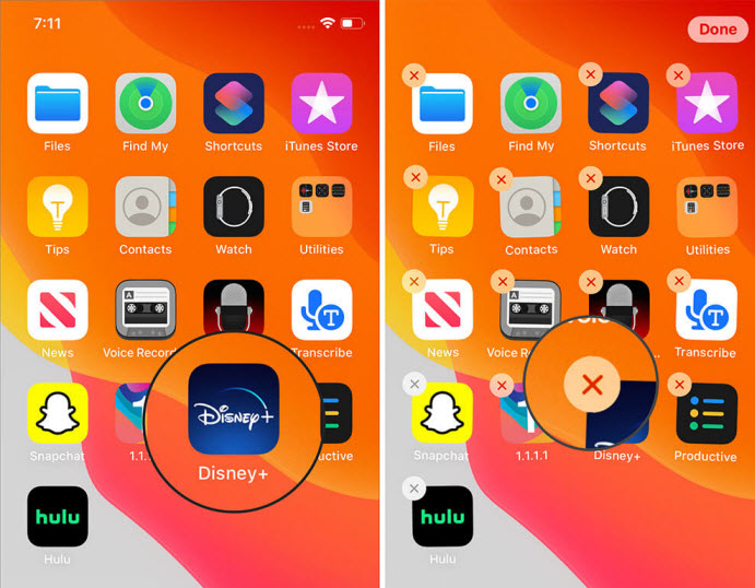 uninstall disney+ on ios