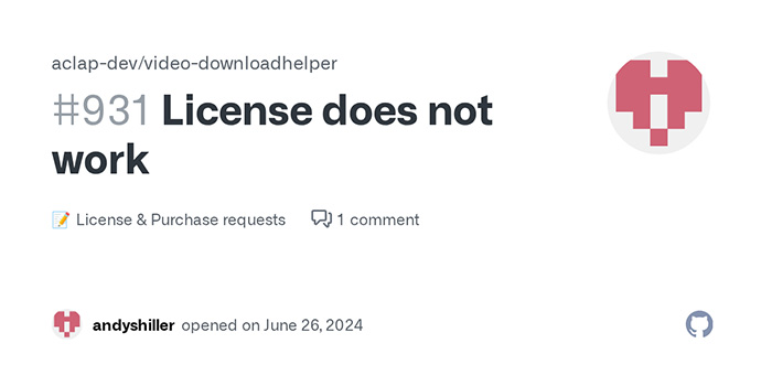Video DownloadHelper License Key Fail