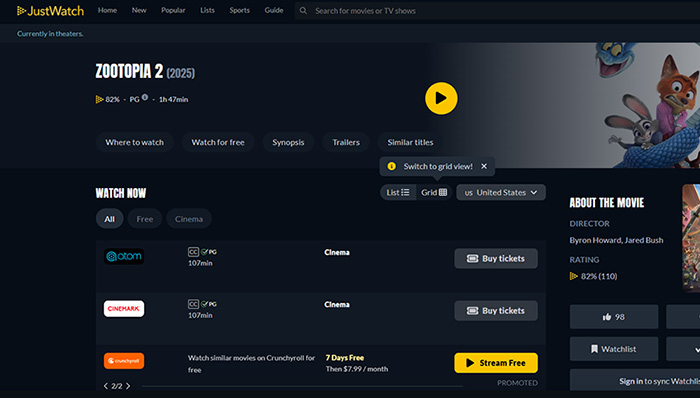 Watch Zootopia 2 Free on JustWatch