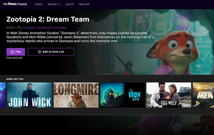Watch Zootopia 2 Free on Roku