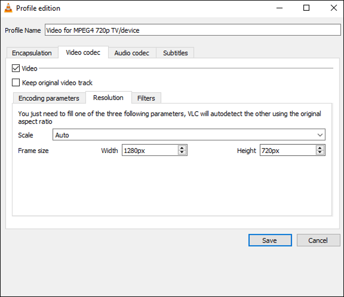 convert video 1080p to 720p with vlc