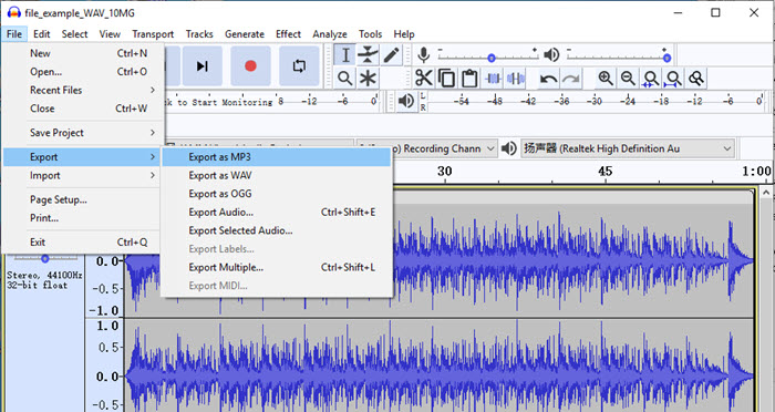 Audacity WAV to MP3