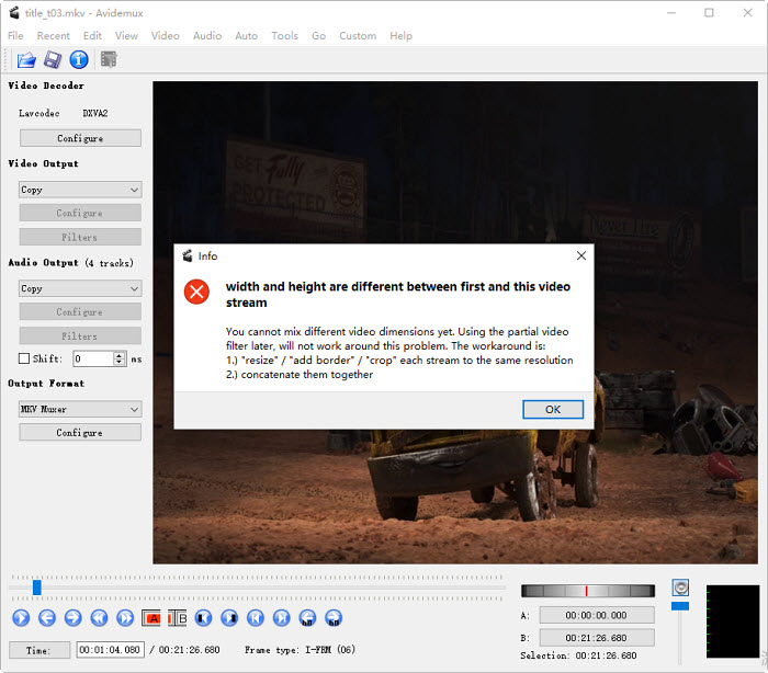 Avidemux MKV video joiner