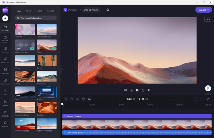 Clipchamp User Interface