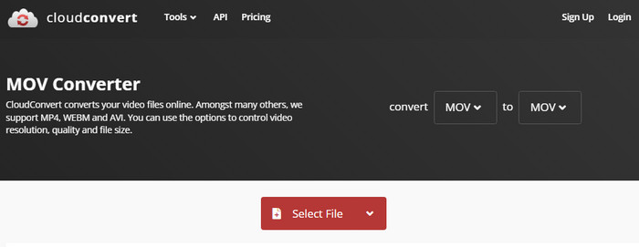 Convert MOV to QuickTime using CloudConvert