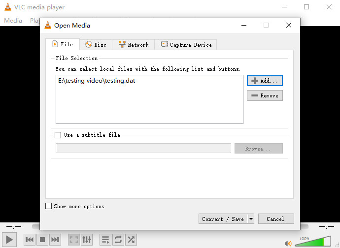 Convert DAT to MP4 with VLC