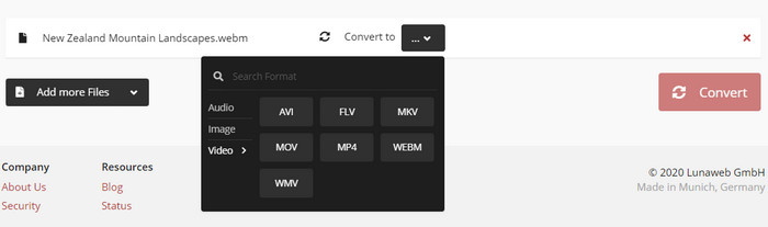 Convertir des vidéos avec cloudconvert