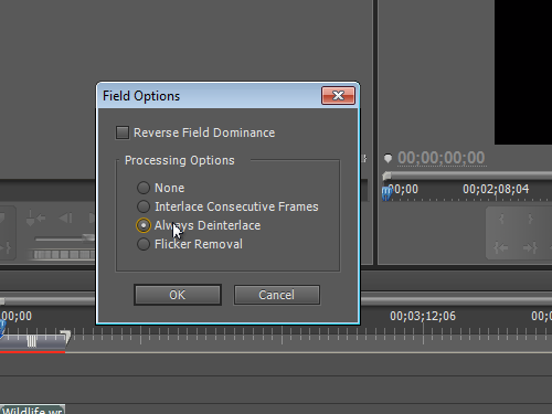 Premiere Pro video deinterlacing
