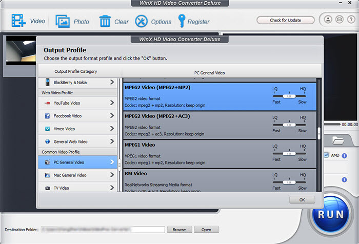 Choose MPEG-1 or MPEG-2