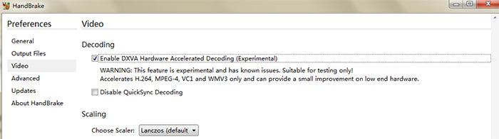 Enable Handbrake HW accelerated decoding