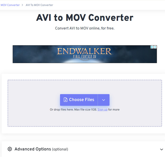 FreeConvert AVI to MOV online converter