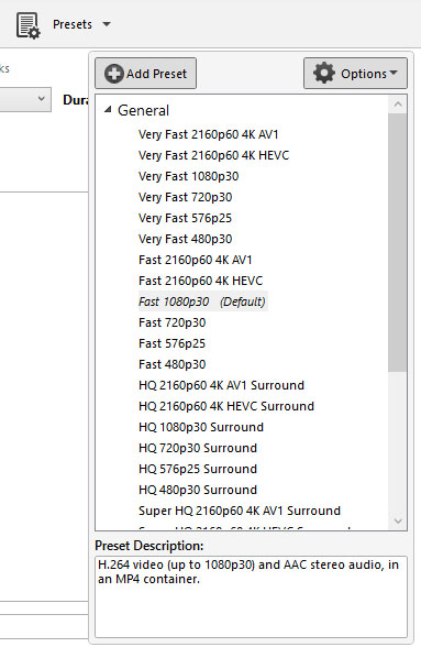 HandBrake Video Presets