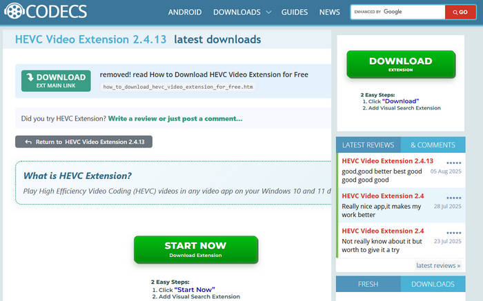 HEVC codec extensions free download