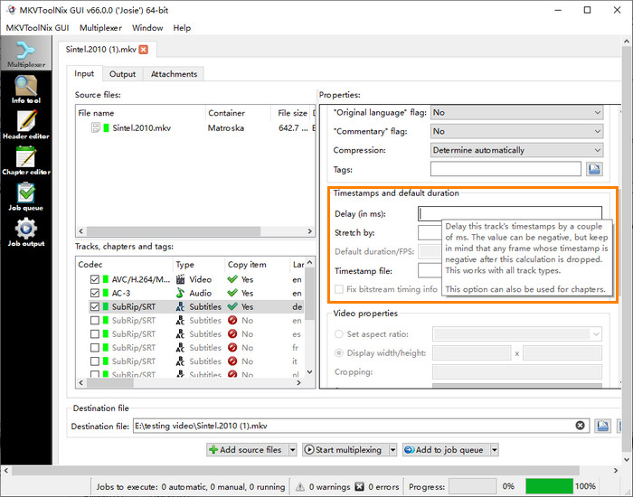 Delay subtitles with MKVToolNix