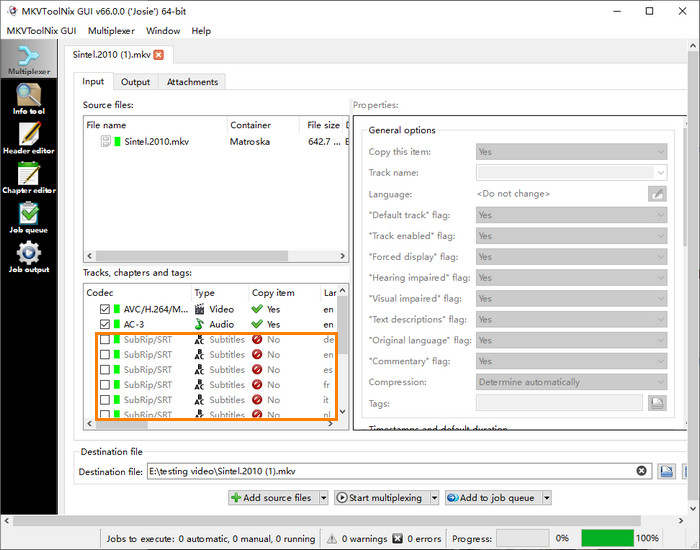 Remove subtitles with MKVToolNix