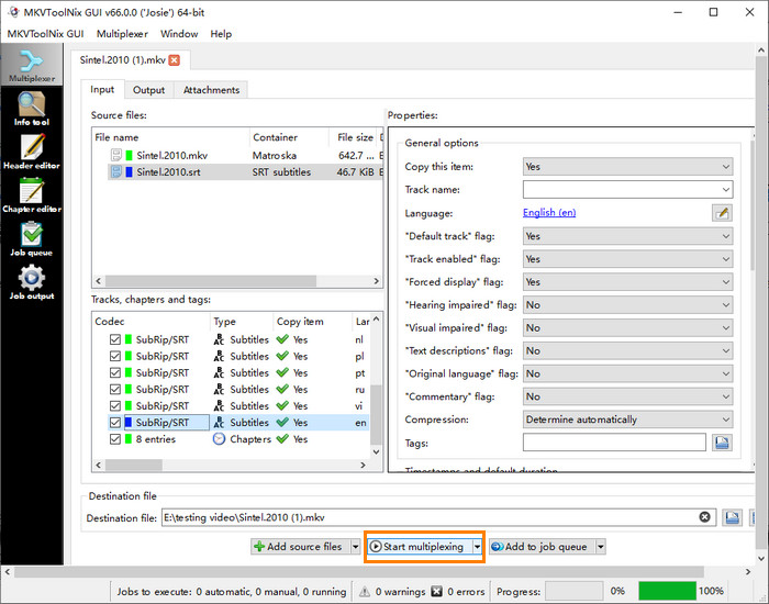 Start adding subtitles with MKVToolNix