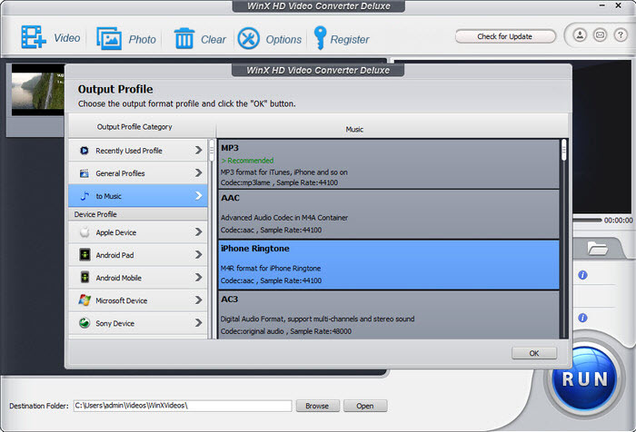 Choose iPhone Ringtone as output format