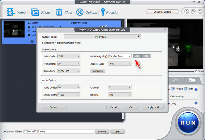 Change video bitrate