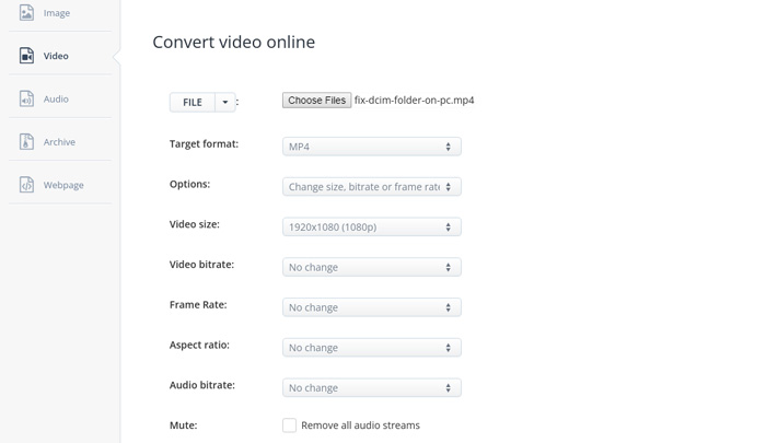 Convert 720p to HD 1080p Online Free via ACONVERT