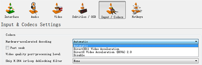 enable hardware accelerated decoding in VLC