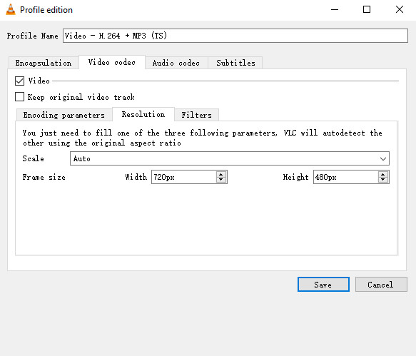 change resolution to 480p using vlc