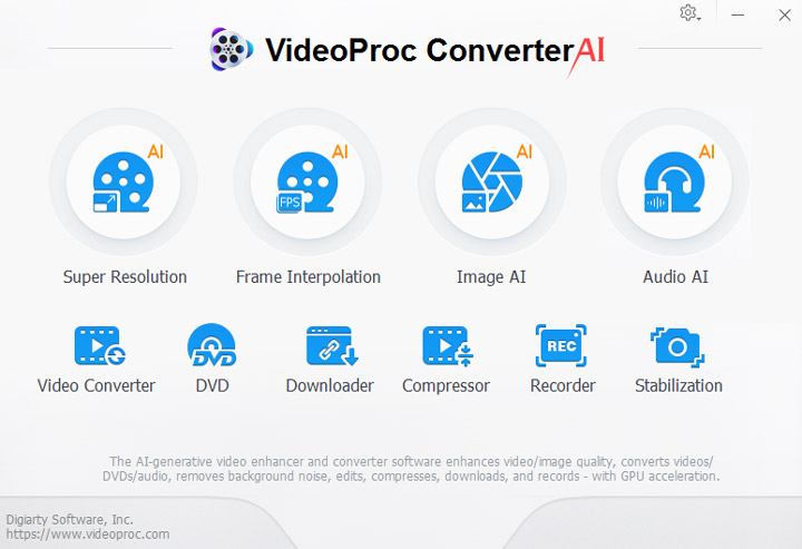 VideoProc Converter AI Main Interface