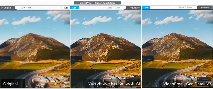 VideoProc Converter AI Model Comparison - Gen Detail vs Real Smooth