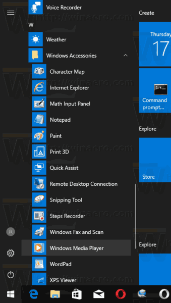Find Windows Media Player in Windows 10