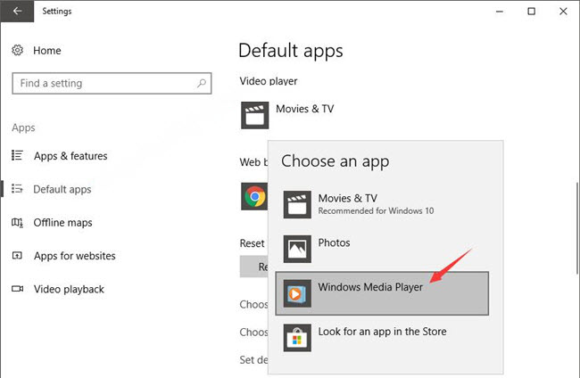 Set Windows Media Player as Default Windows 10