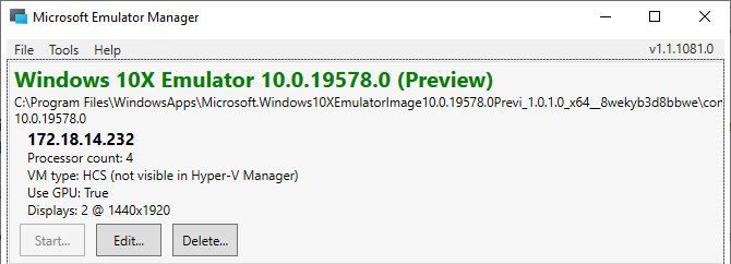 Start Windows 10X Emulator