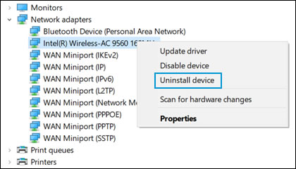 fix laptop not connecting to wifi - reinstall adapter