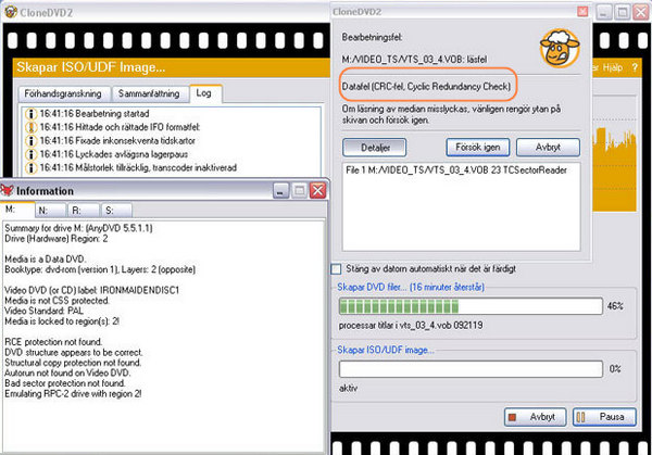 CloneDVD2 Cyclic Redundancy Check error