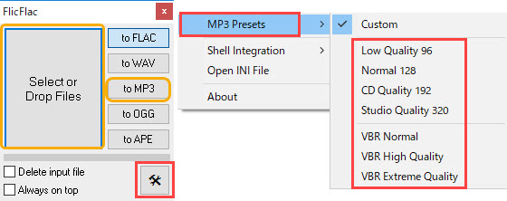 FlicFlacでFLAC MP3 変換の設定