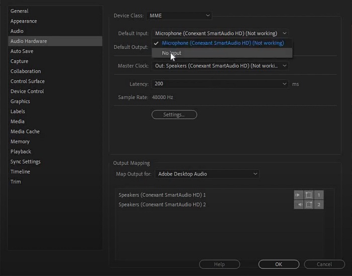 Premiere Pro no audio on timeline