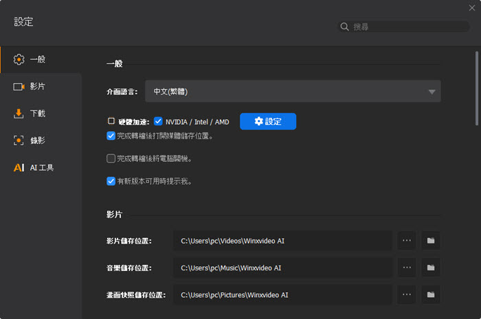 Winxvideo AI 常用設定